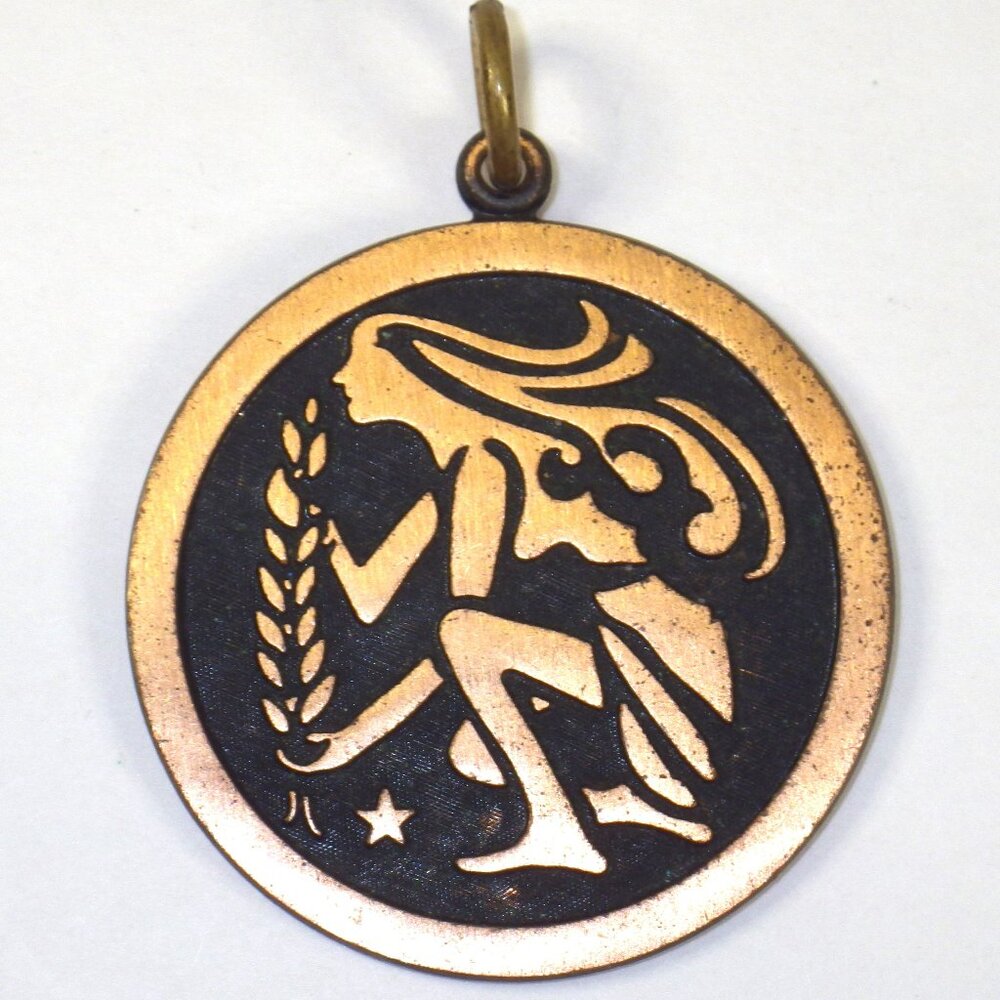 Coppercraft Guild Virgo Zodiac Horoscope Pendant Solid Copper Modernist Vintage